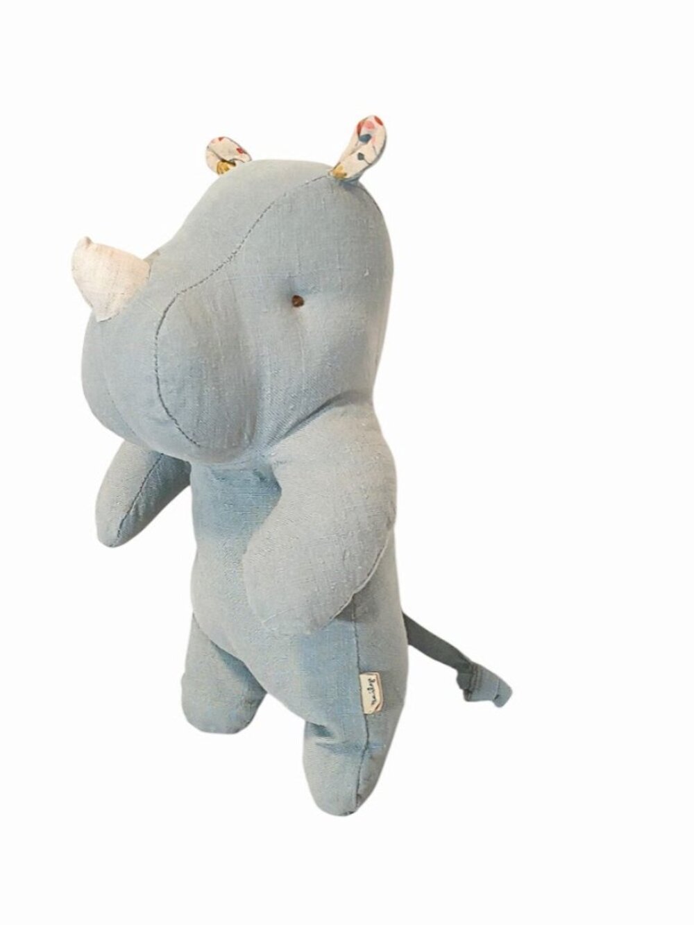 2021 Maileg Bluish Gray Rhino Linen Plush Beanbag Stuffed Toy 8.5"